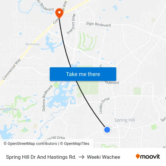 Spring Hill Dr And Hastings Rd. to Weeki Wachee map