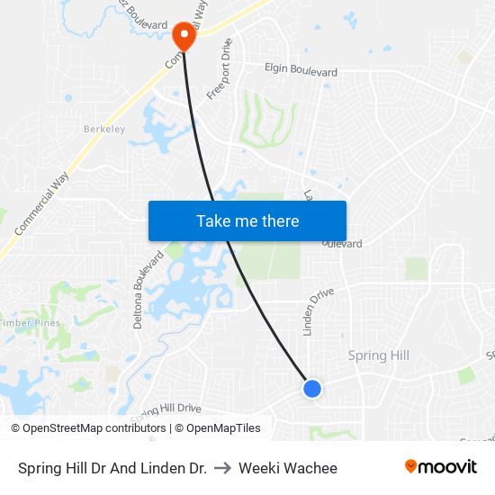 Spring Hill Dr And Linden Dr. to Weeki Wachee map