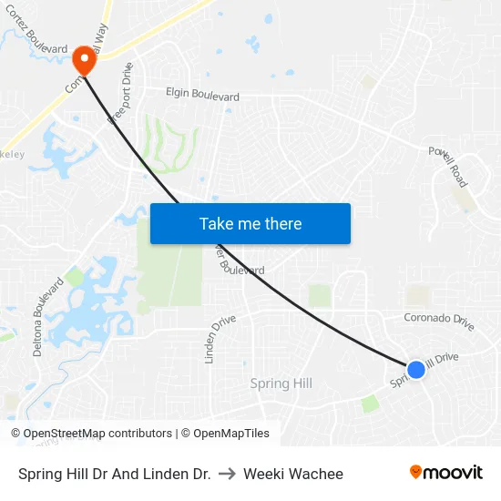Spring Hill Dr And Linden Dr. to Weeki Wachee map