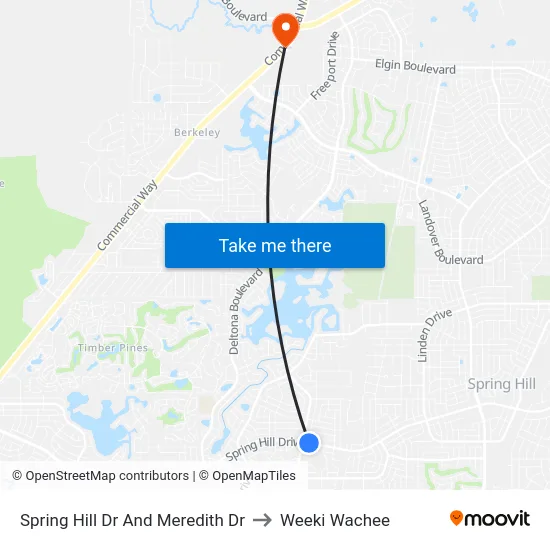 Spring Hill Dr And Meredith Dr to Weeki Wachee map