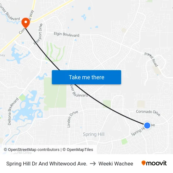Spring Hill Dr And Whitewood Ave. to Weeki Wachee map