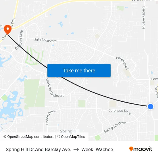 Spring Hill Dr.And Barclay Ave. to Weeki Wachee map