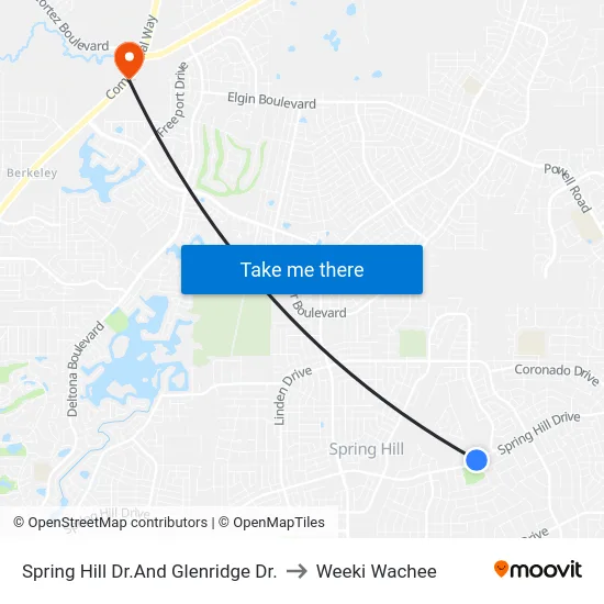 Spring Hill Dr.And Glenridge Dr. to Weeki Wachee map
