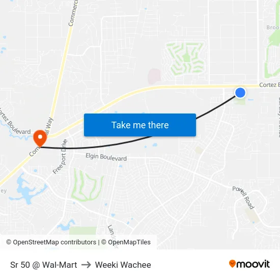 Sr 50 @ Wal-Mart to Weeki Wachee map