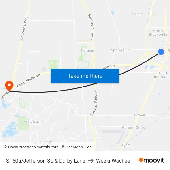 Sr 50a/Jefferson St. & Darby Lane to Weeki Wachee map