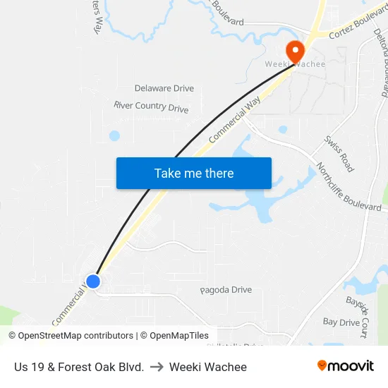 Us 19  & Forest Oak Blvd. to Weeki Wachee map