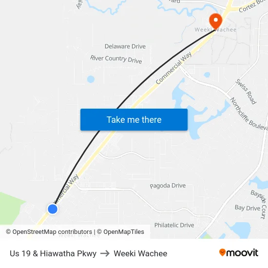 Us 19  & Hiawatha Pkwy to Weeki Wachee map