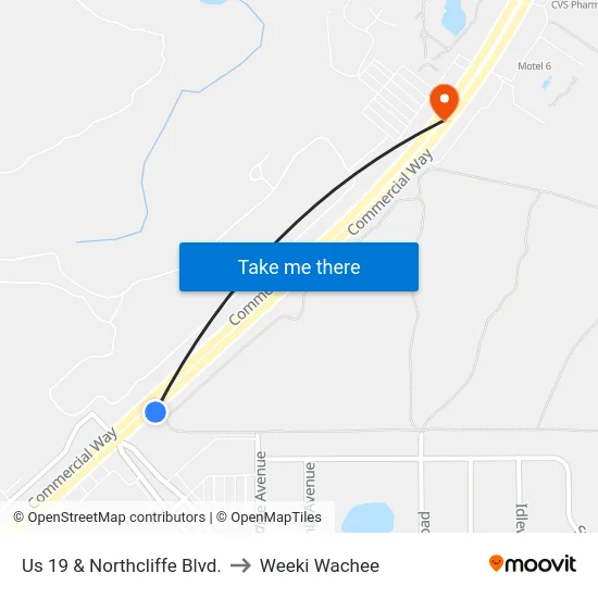 Us 19  & Northcliffe Blvd. to Weeki Wachee map