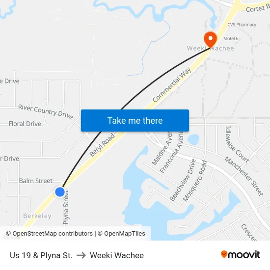 Us 19  & Plyna St. to Weeki Wachee map