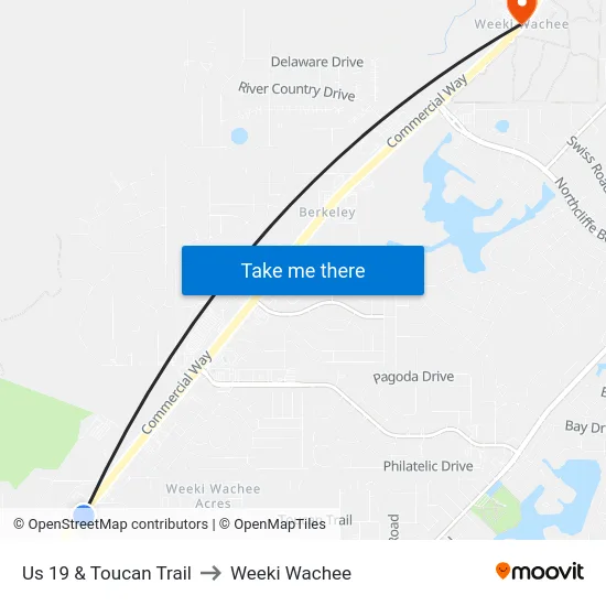Us 19  & Toucan Trail to Weeki Wachee map