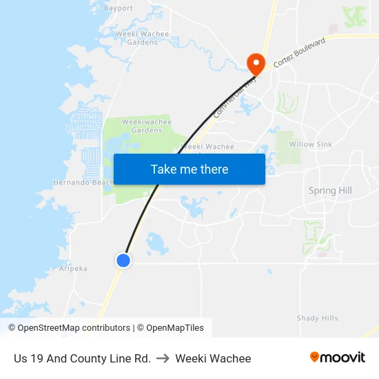 Us 19  And County Line Rd. to Weeki Wachee map