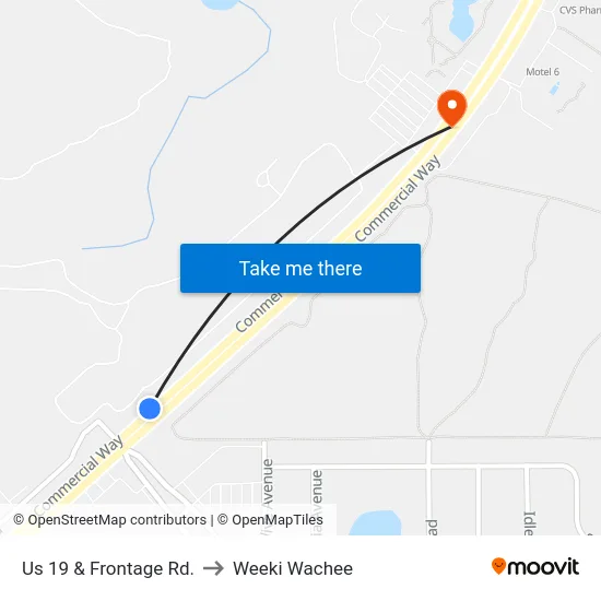 Us 19 & Frontage Rd. to Weeki Wachee map