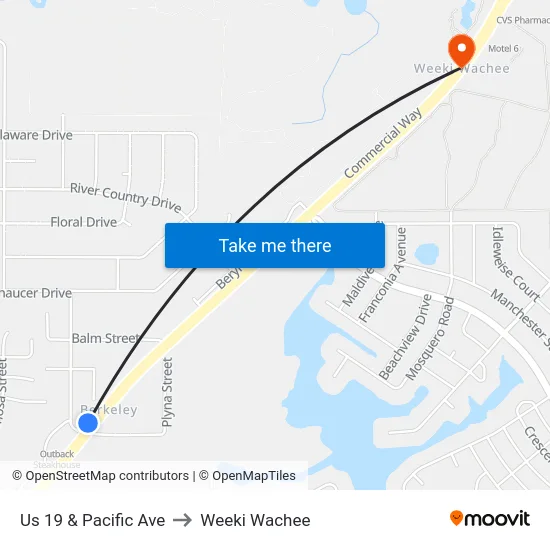 Us 19 & Pacific Ave to Weeki Wachee map