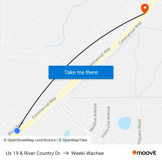 Us 19 & River Country Dr. to Weeki Wachee map