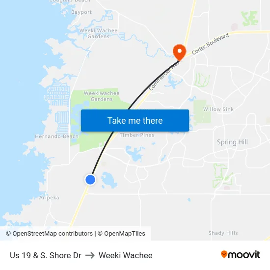 Us 19 & S. Shore Dr to Weeki Wachee map