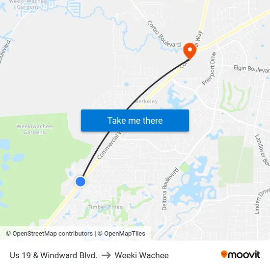 Us 19 & Windward Blvd. to Weeki Wachee map