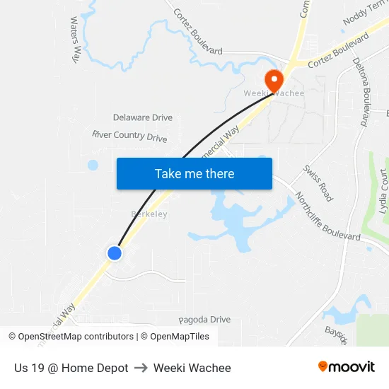 Us 19 @ Home Depot to Weeki Wachee map