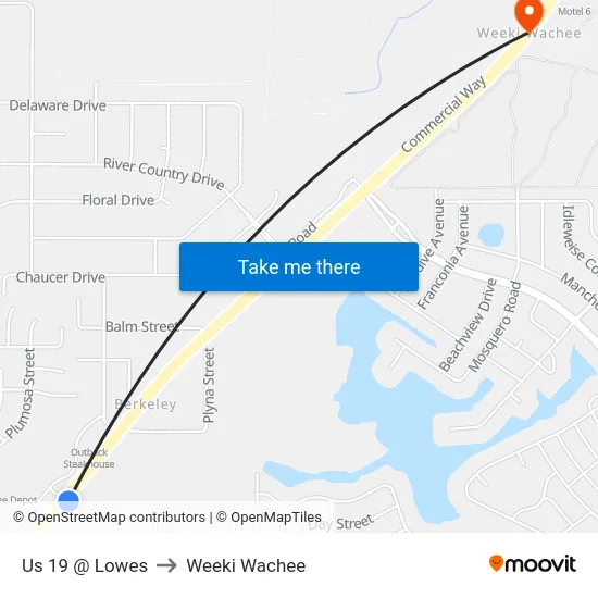 Us 19 @ Lowes to Weeki Wachee map
