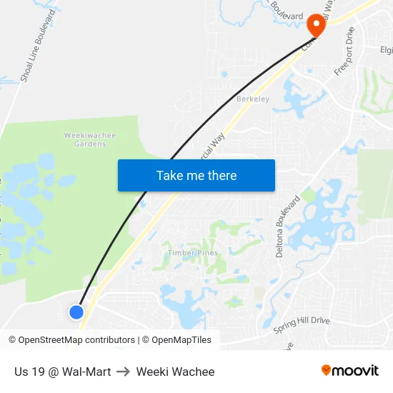 Us 19 @ Wal-Mart to Weeki Wachee map