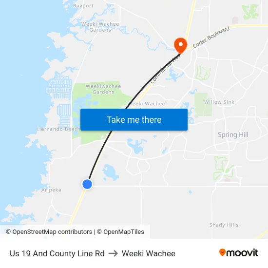 Us 19 And County Line Rd to Weeki Wachee map