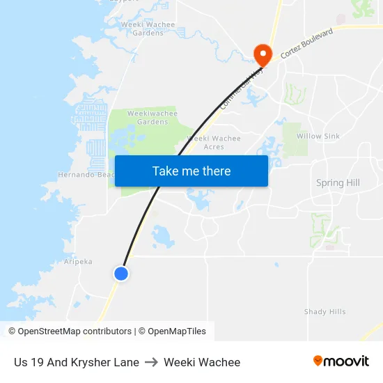 Us 19 And Krysher Lane to Weeki Wachee map