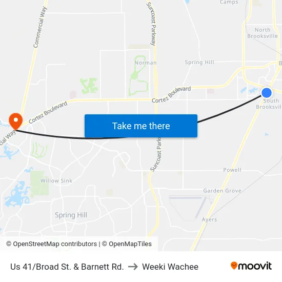 Us 41/Broad St. & Barnett Rd. to Weeki Wachee map