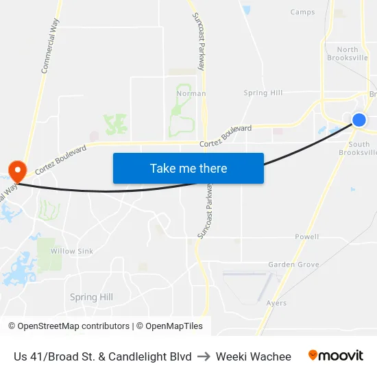Us 41/Broad St. & Candlelight Blvd to Weeki Wachee map