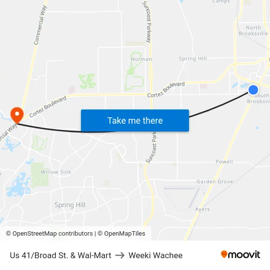Us 41/Broad St. & Wal-Mart to Weeki Wachee map