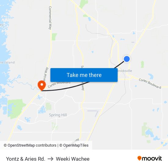 Yontz & Aries Rd. to Weeki Wachee map