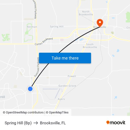 Spring Hill (Bp) to Brooksville, FL map