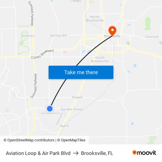 Aviation Loop & Air Park Blvd to Brooksville, FL map