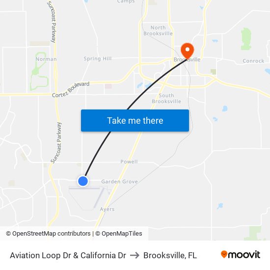 Aviation Loop Dr & California Dr to Brooksville, FL map