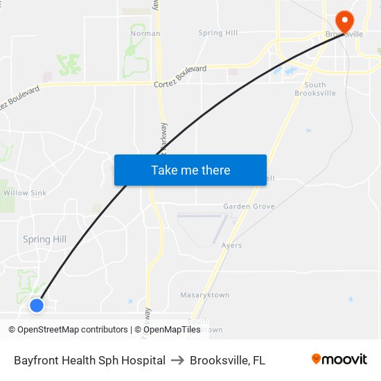 Bayfront Health Sph Hospital to Brooksville, FL map