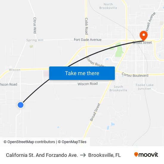 California St. And Forzando Ave. to Brooksville, FL map