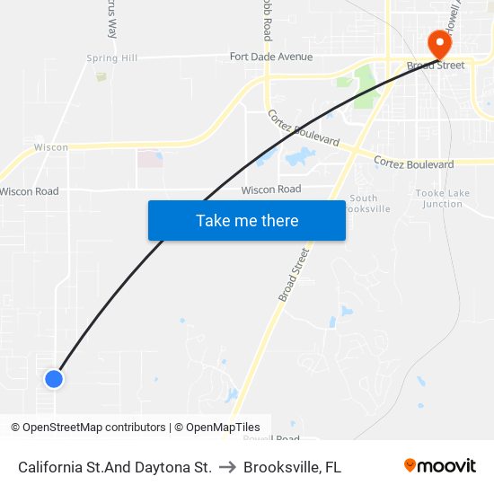 California St.And Daytona St. to Brooksville, FL map