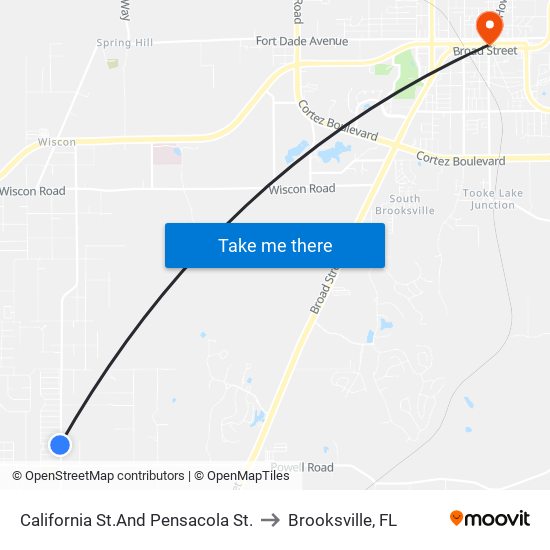 California St.And Pensacola St. to Brooksville, FL map