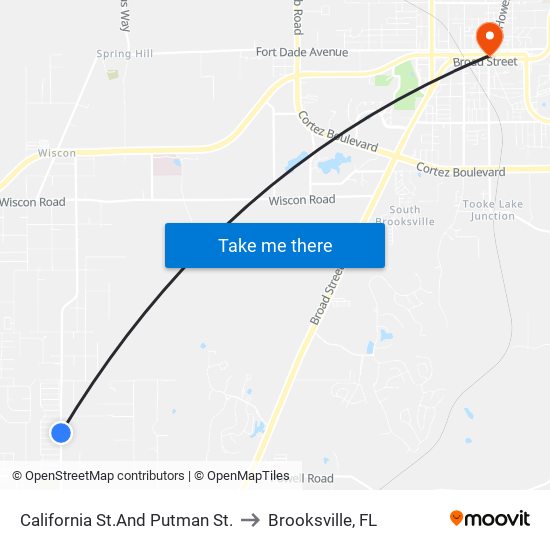 California St.And Putman St. to Brooksville, FL map