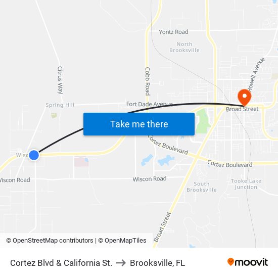 Cortez Blvd  & California St. to Brooksville, FL map