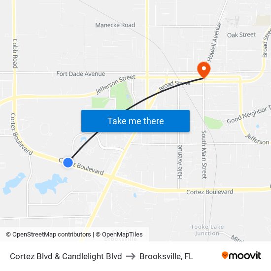 Cortez Blvd & Candlelight Blvd to Brooksville, FL map