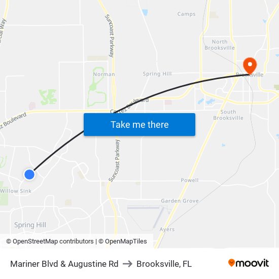 Mariner  Blvd  & Augustine Rd to Brooksville, FL map