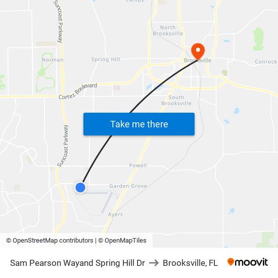 Sam Pearson Wayand Spring Hill Dr to Brooksville, FL map