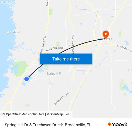 Spring Hill Dr  & Treehaven Dr to Brooksville, FL map
