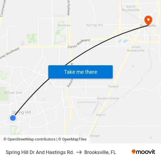 Spring Hill Dr And Hastings Rd. to Brooksville, FL map