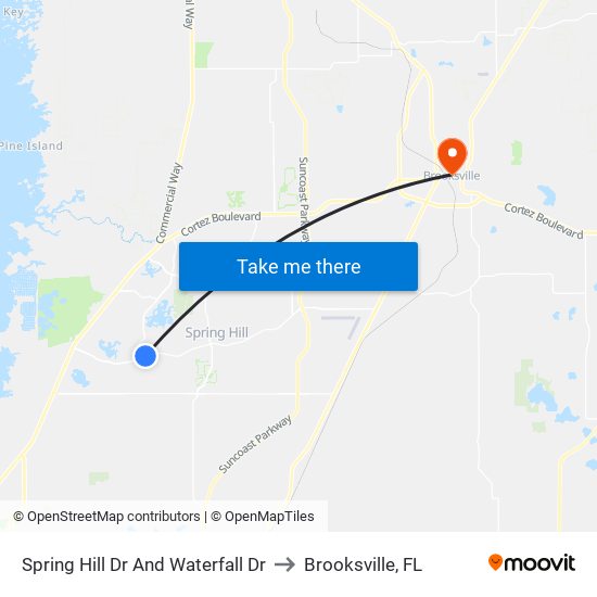 Spring Hill Dr And Waterfall Dr to Brooksville, FL map