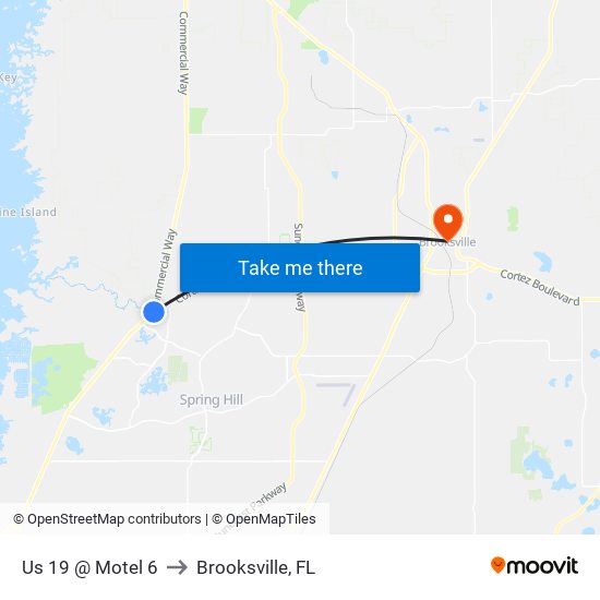 Us 19 @ Motel 6 to Brooksville, FL map