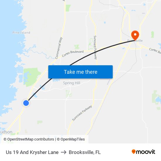 Us 19 And Krysher Lane to Brooksville, FL map