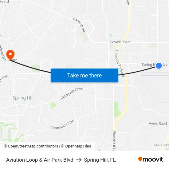 Aviation Loop & Air Park Blvd to Spring Hill, FL map
