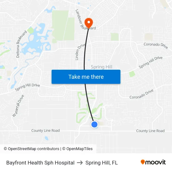 Bayfront Health Sph Hospital to Spring Hill, FL map