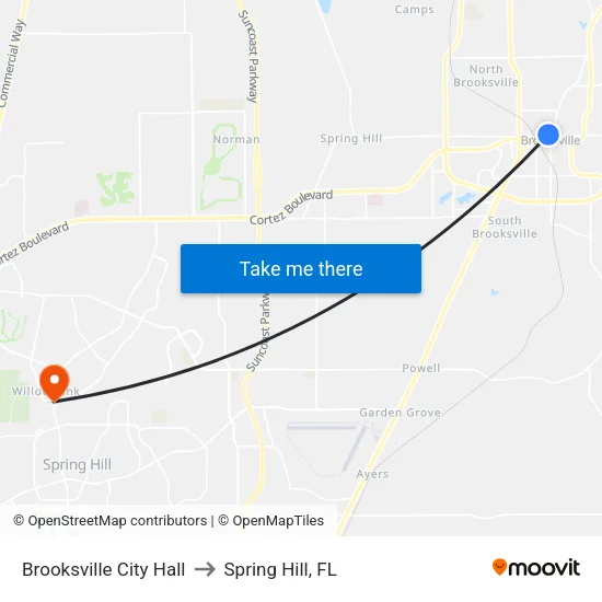 Brooksville City Hall to Spring Hill, FL map