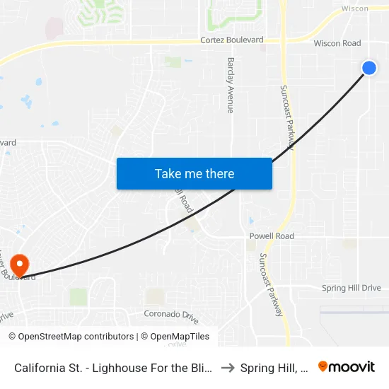 California St. - Lighhouse For the Blind to Spring Hill, FL map